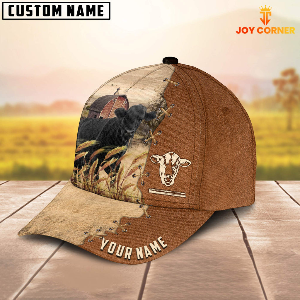 Black Angus Custom Name Brown Leather Pattern Cap