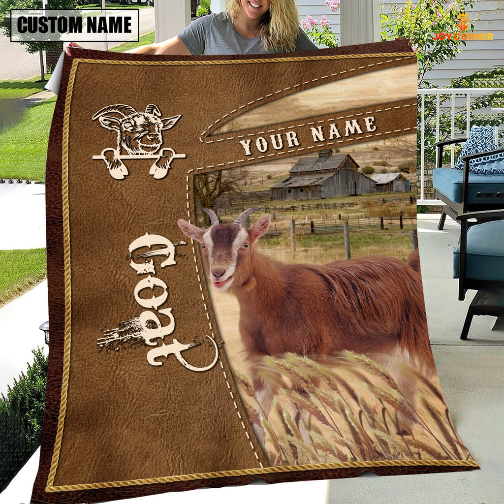 Personalized Name Goat Farm Leather Brown Blanket