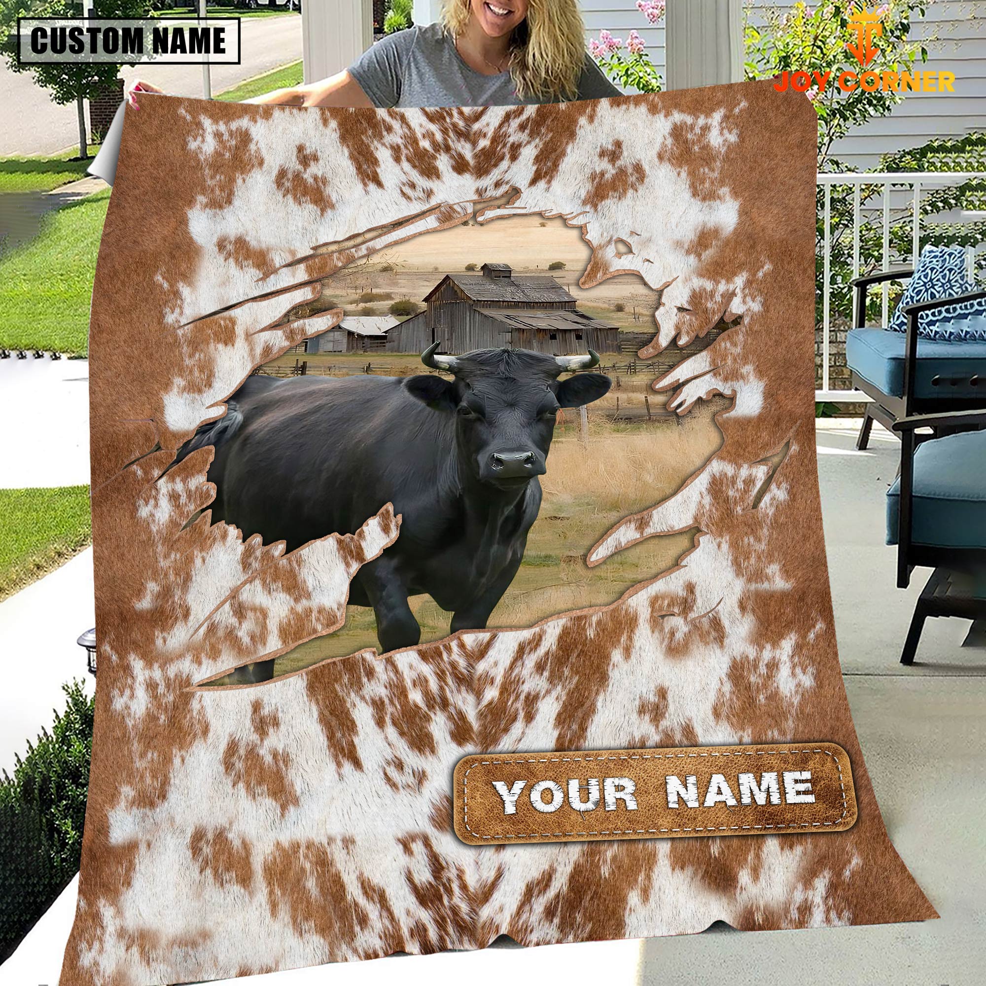 Custom Name Dexter Cow Hair Pattern Blanket
