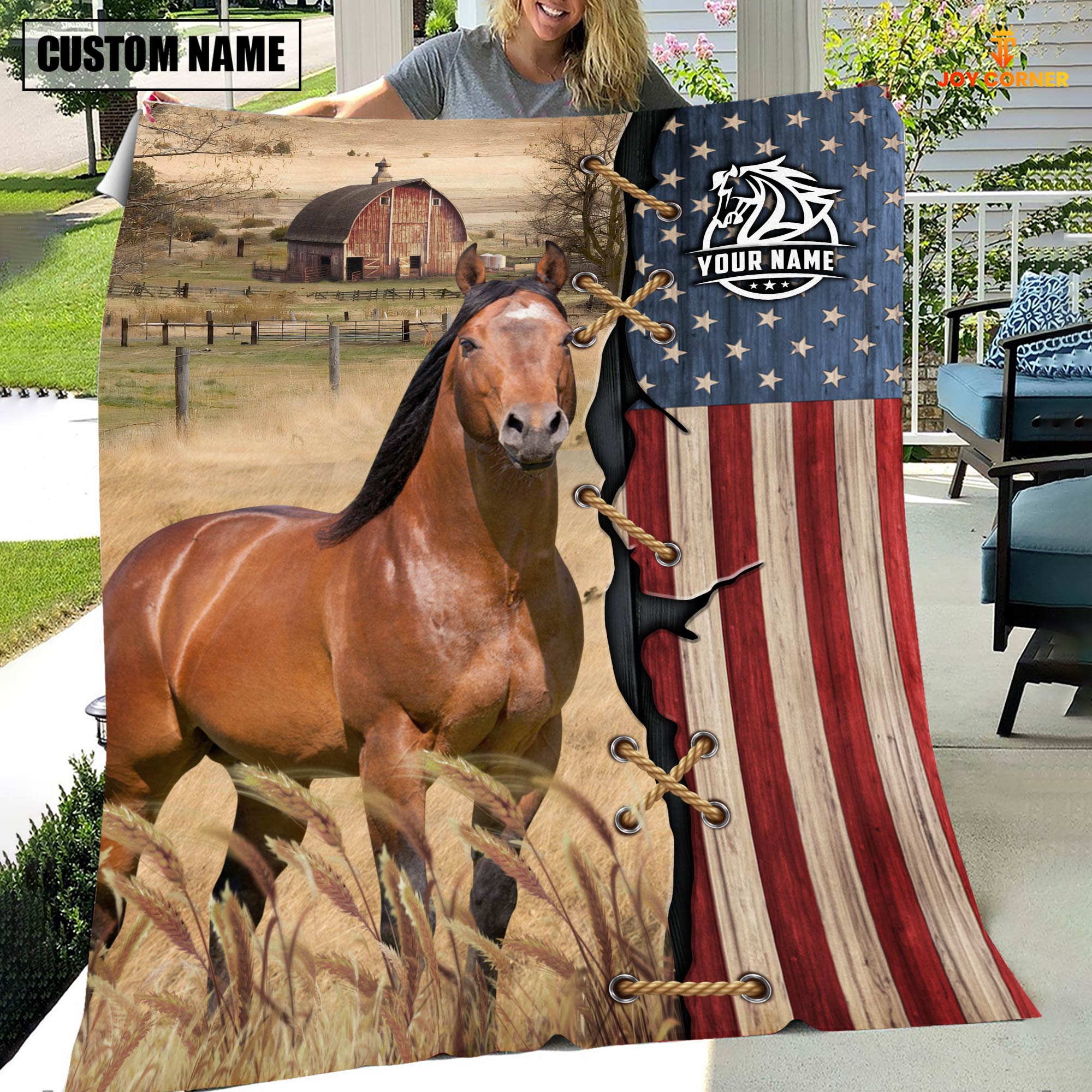 Personalized Name Horse Flag Vintage Blanket