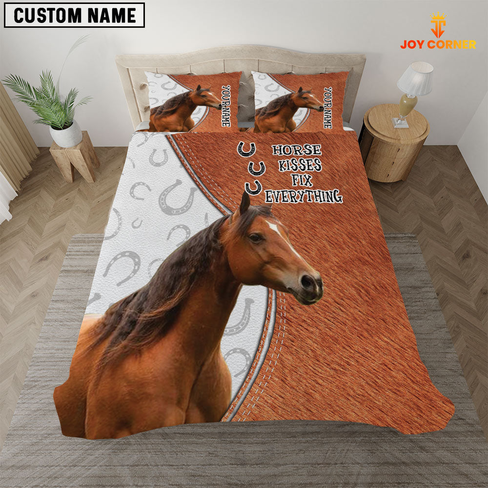 Brown Horse Kisses Fix Everything Custom Name Bedding Set