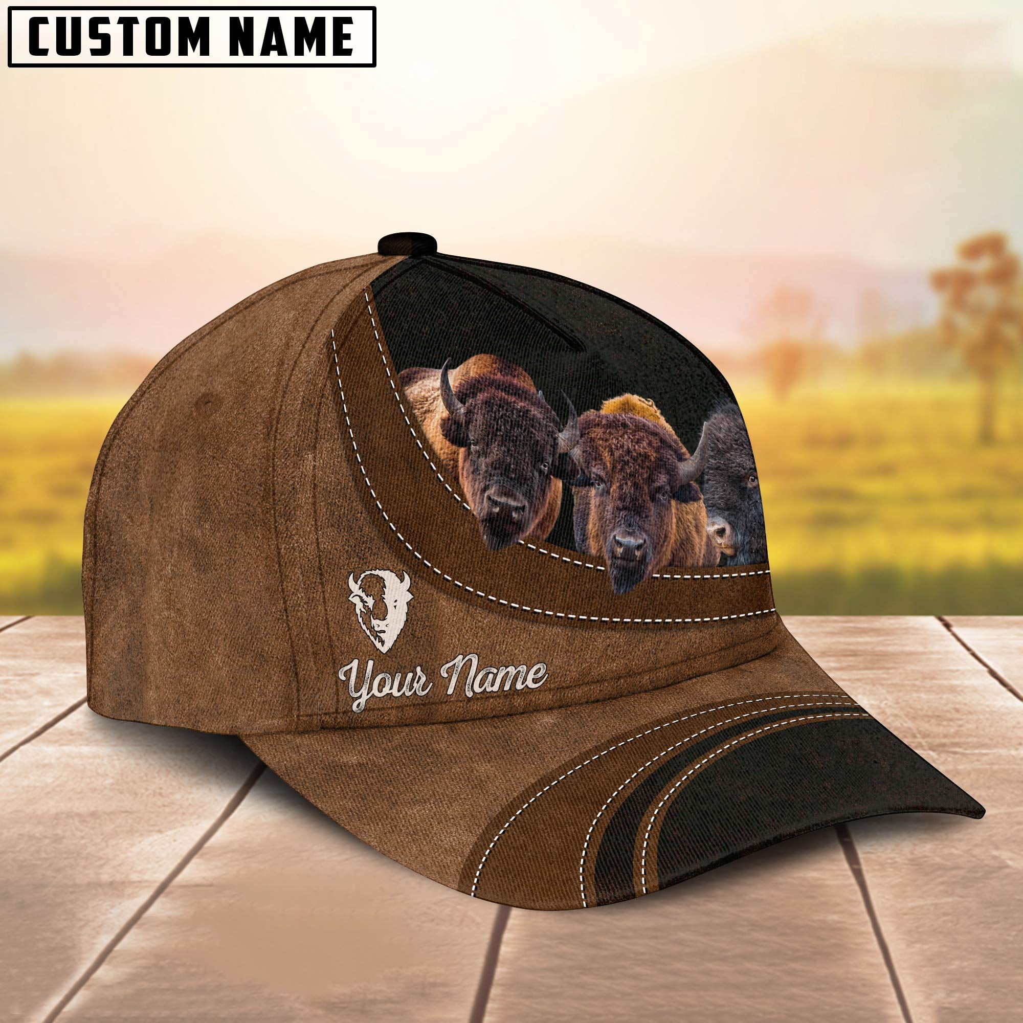 Bison Brown Happiness Customized Name Cap