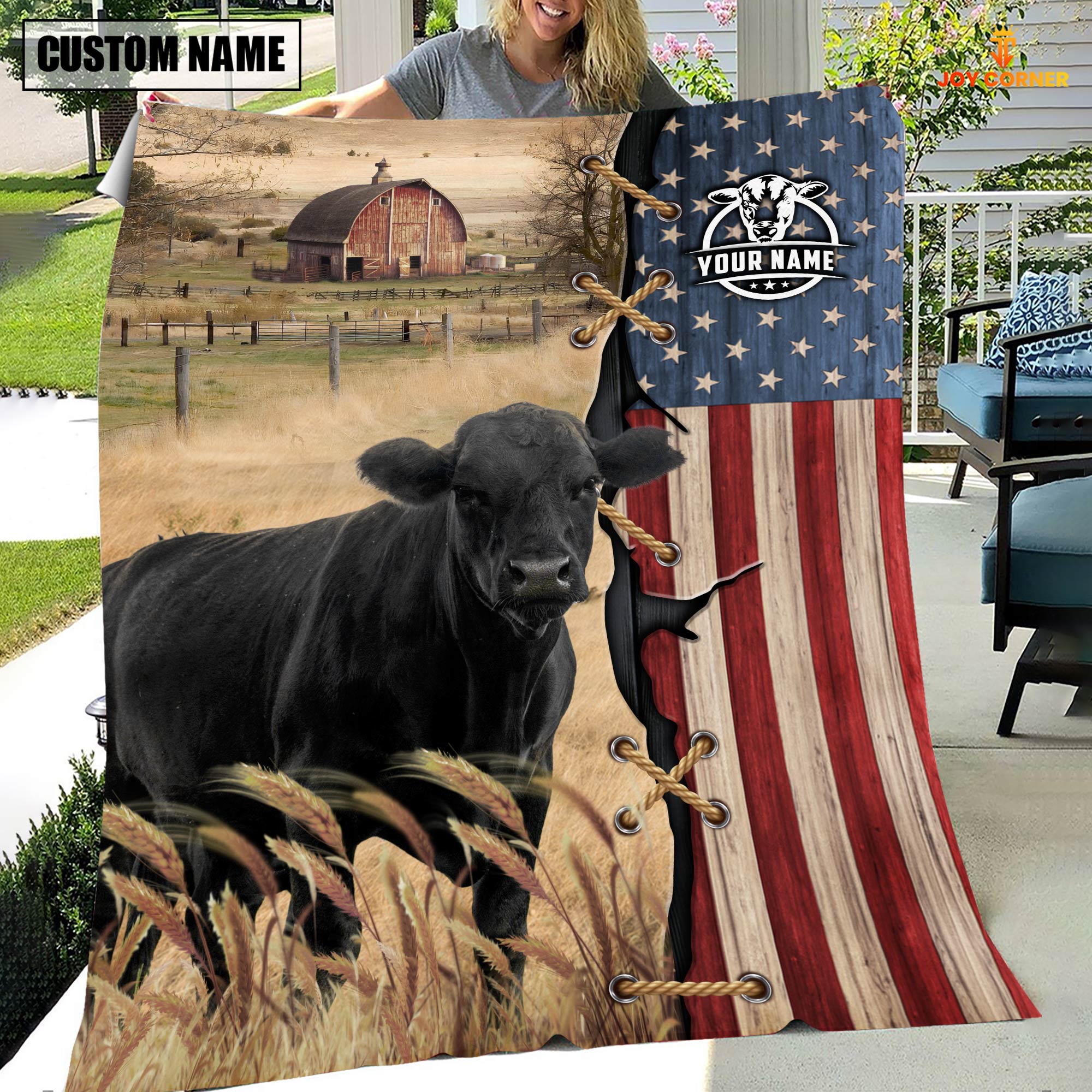 Personalized Name Black Angus Flag Vintage Blanket