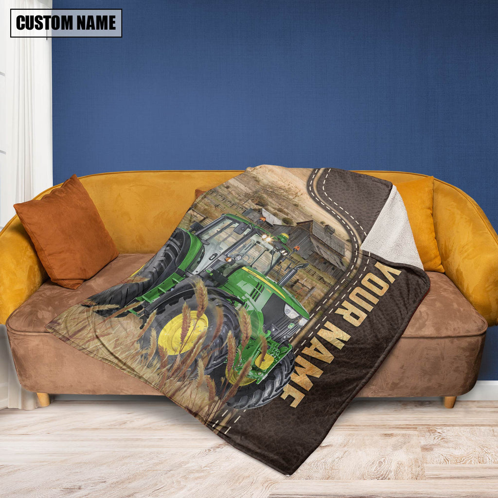 Personalized Name Farm Tractors Leather Pattern Blanket