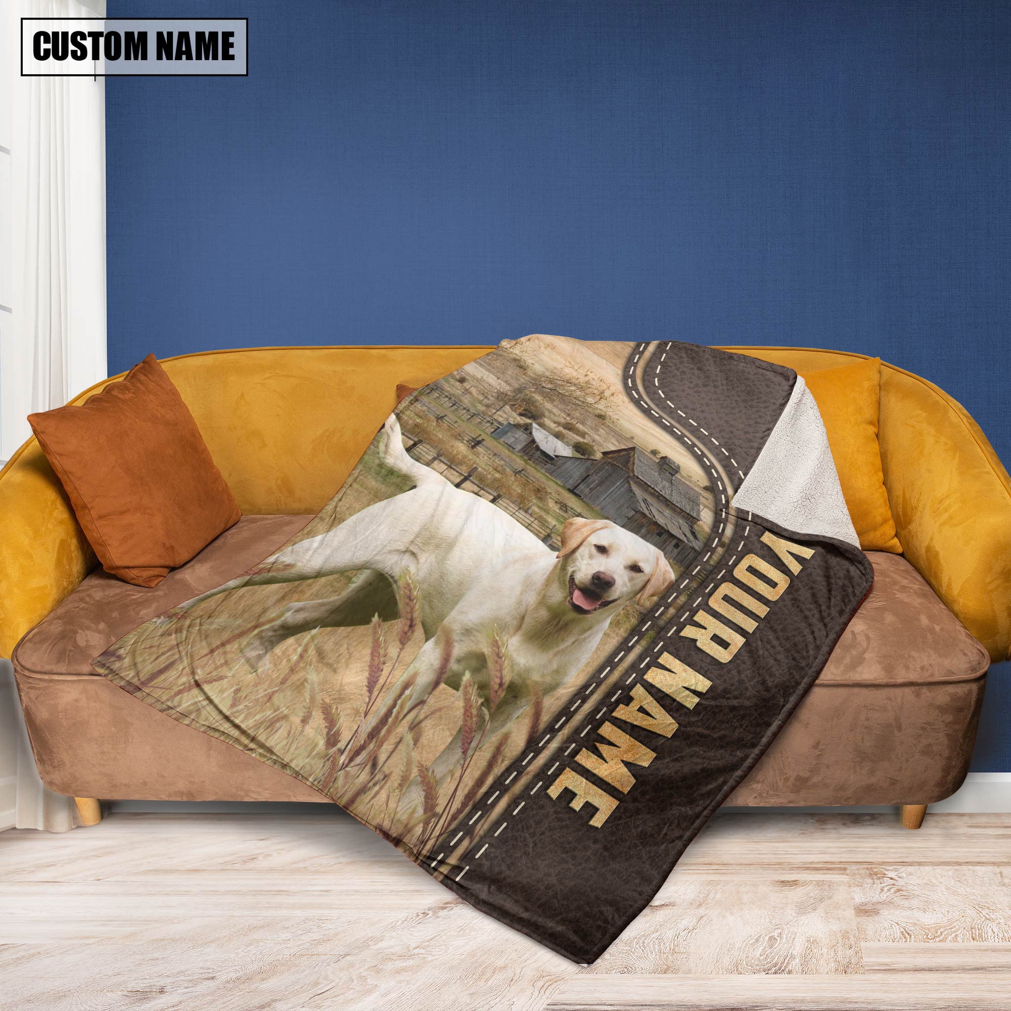 Personalized Name Labrador Retriever Leather Pattern Blanket