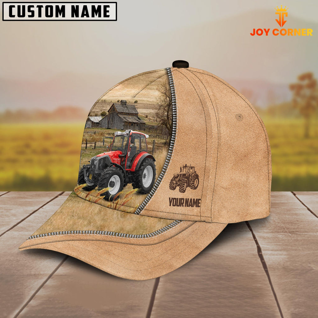 Red Tractor Farming Light Brown Customized Name Cap