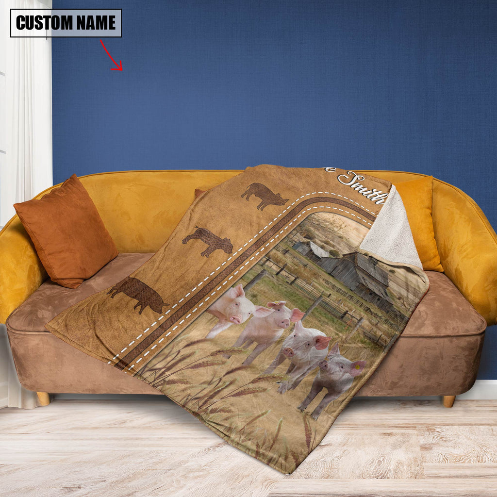 Personalized Pigs In Field Farmhouse Blanket