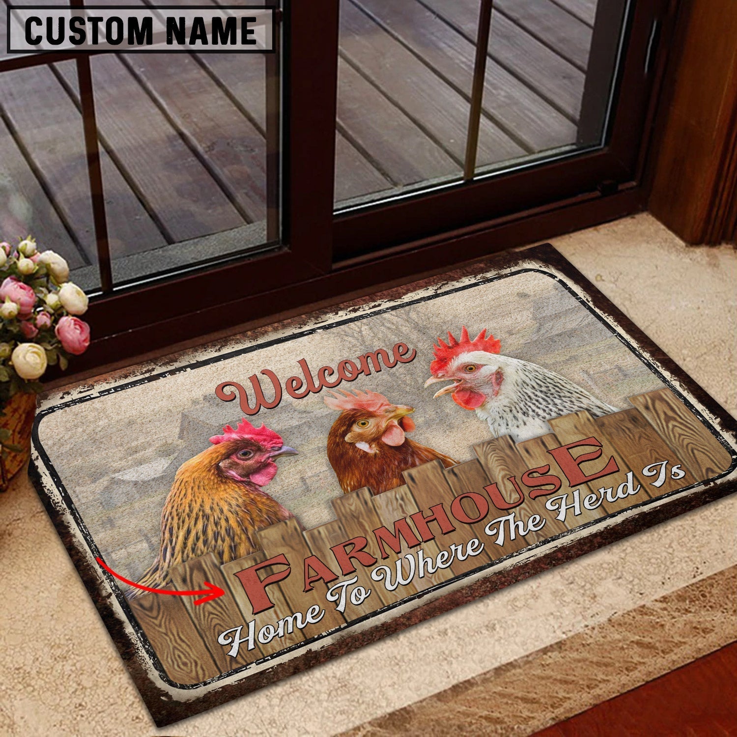 Chooks Custom Name- Home To Where The Herd Is FarmHouse Doormat