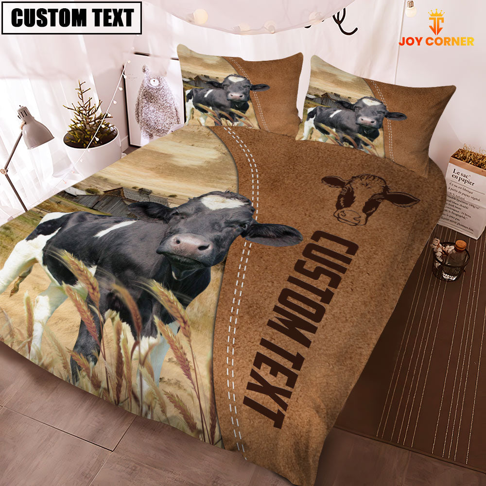 Custom Name Holstein Cattle Brown Bedding Set