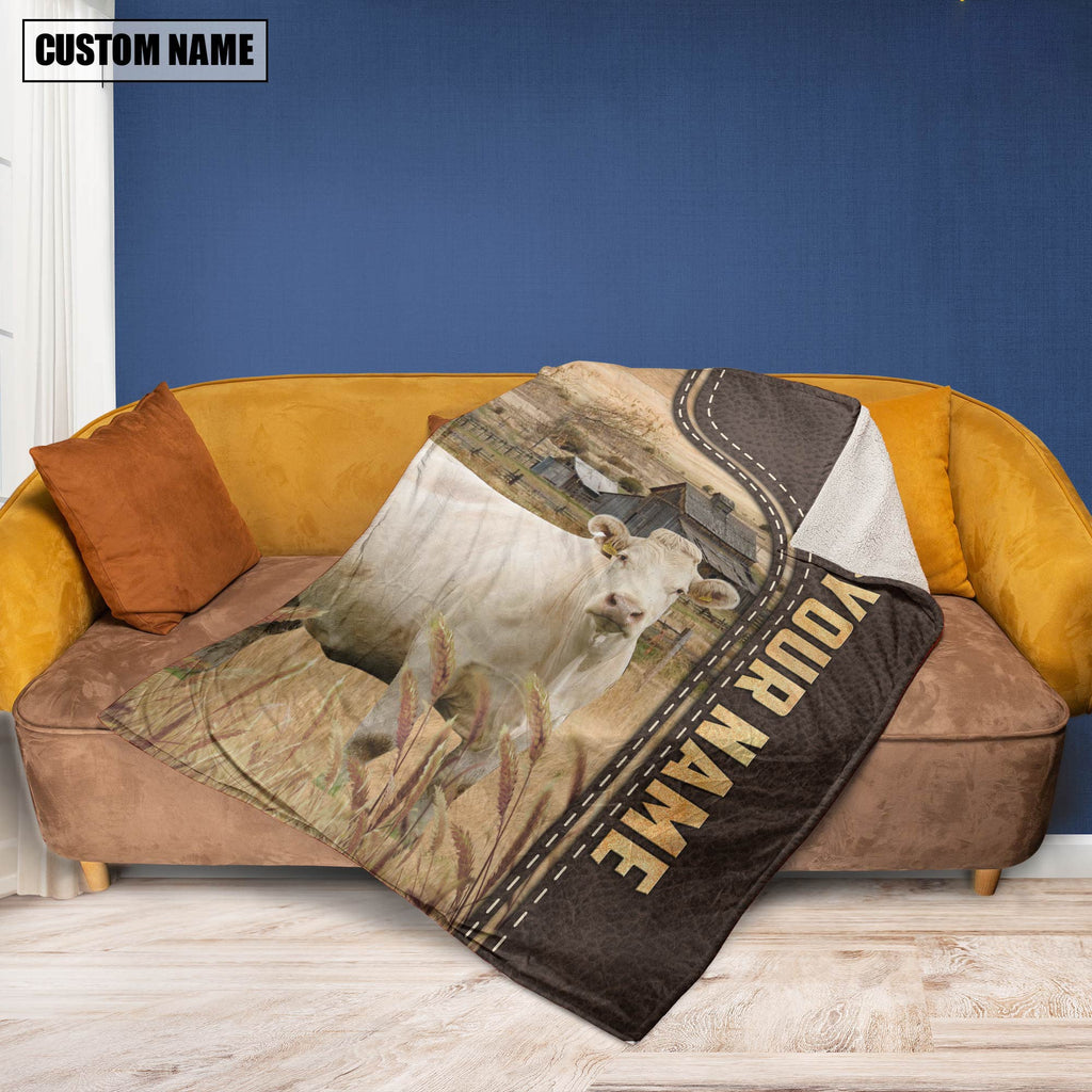 Personalized Name Charolais No Horn Leather Pattern Blanket