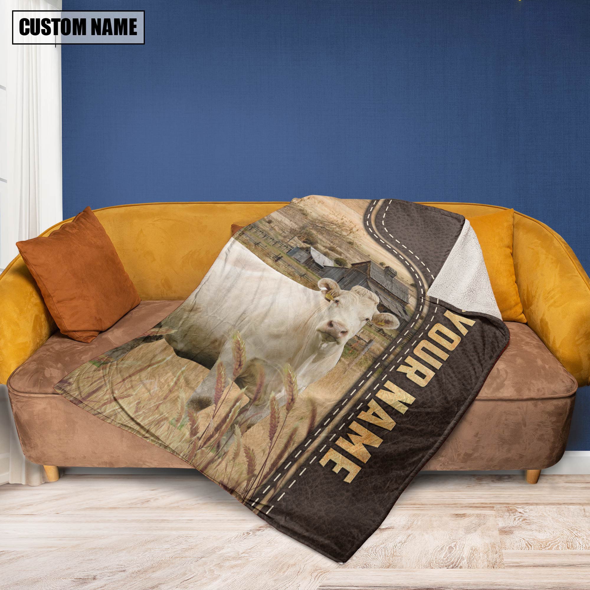 Personalized Name Charolais No Horn Leather Pattern Blanket