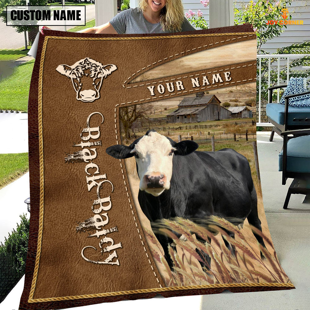 Personalized Name Black Baldy Farm Leather Brown Blanket