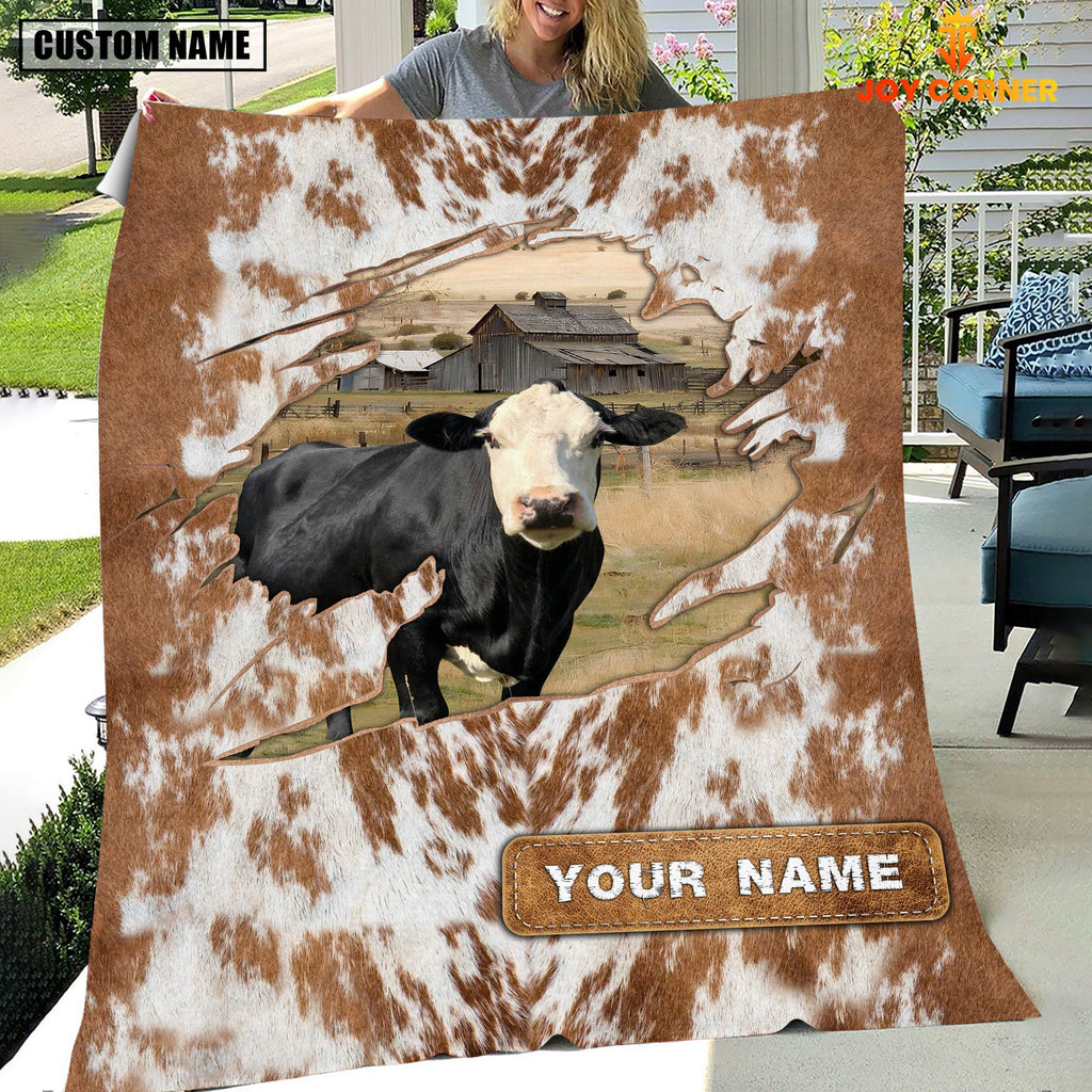 Custom Name Black Baldy Cow Hair Pattern Blanket