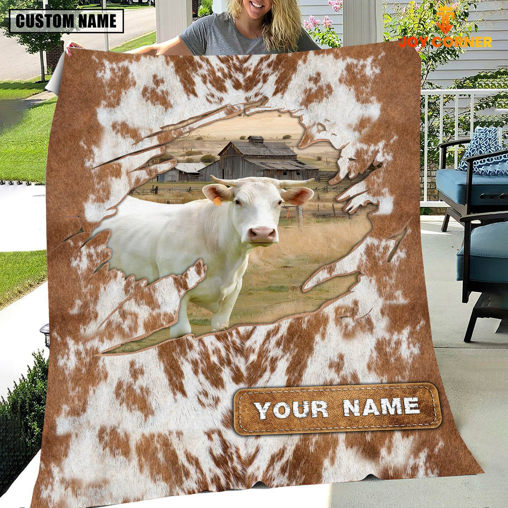 Custom Name Charolais Cow Hair Pattern Blanket