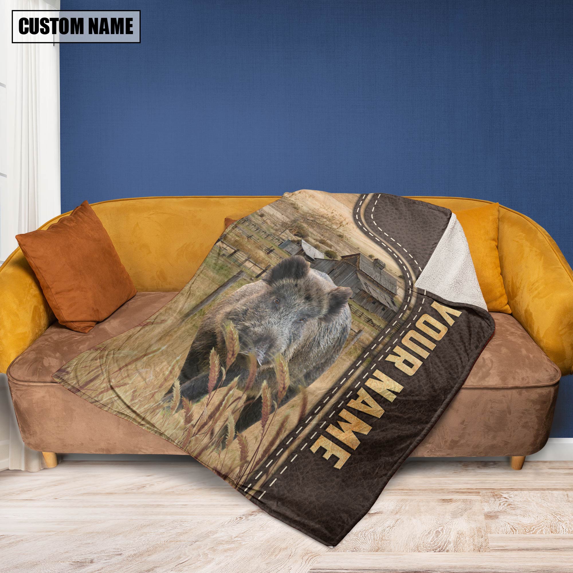 Personalized Name Hogs Leather Pattern Blanket