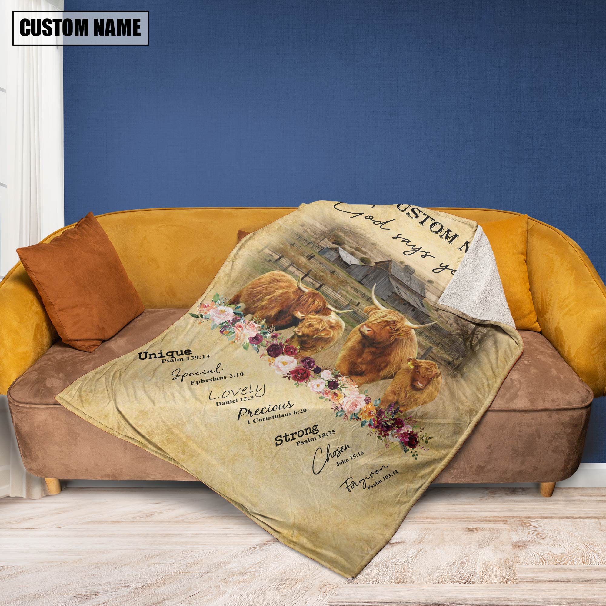 God Says You Are - Personalized Name Miniature Highland Blanket