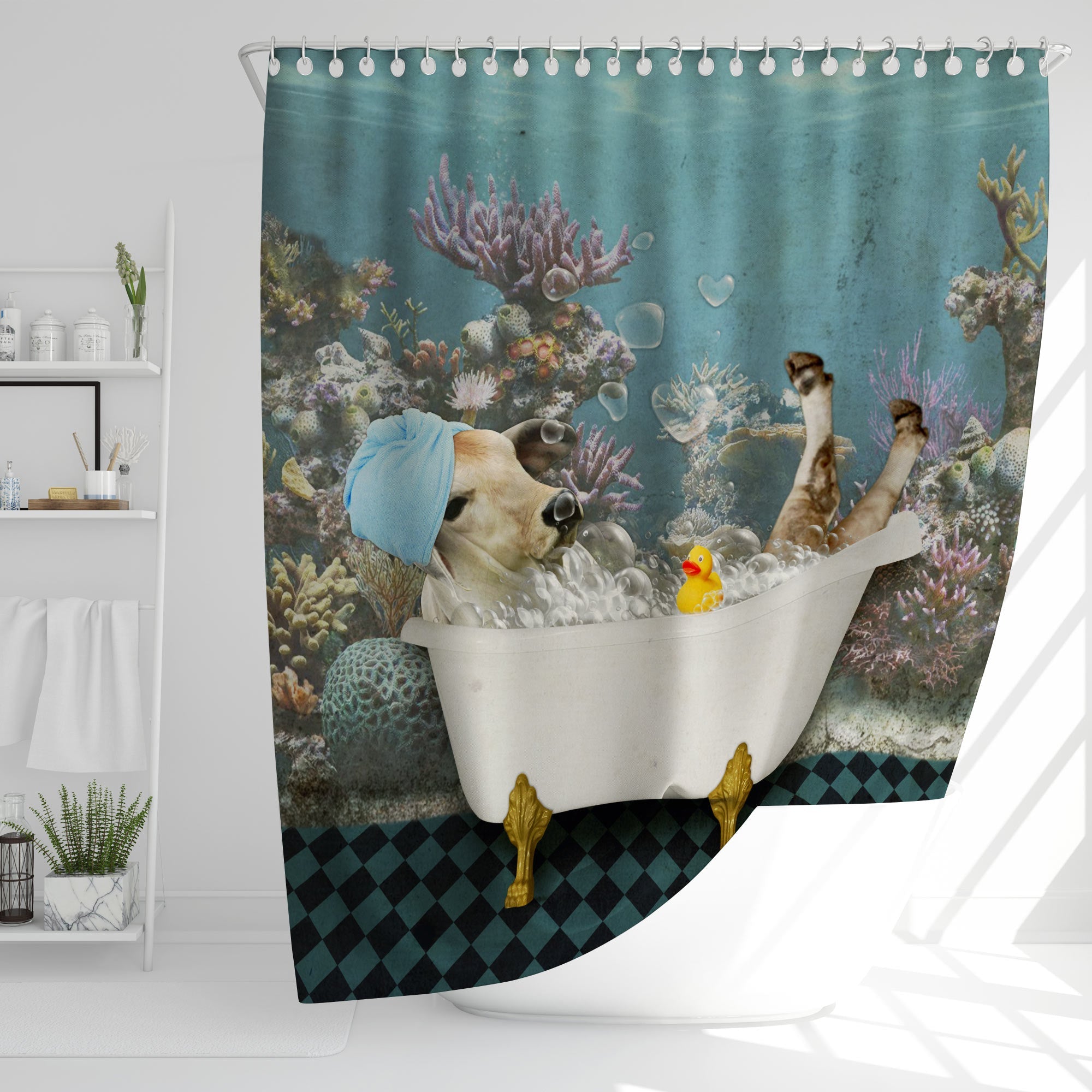 Brahman Cattle Taking Shower Under The Sea 3D Shower Curtain
