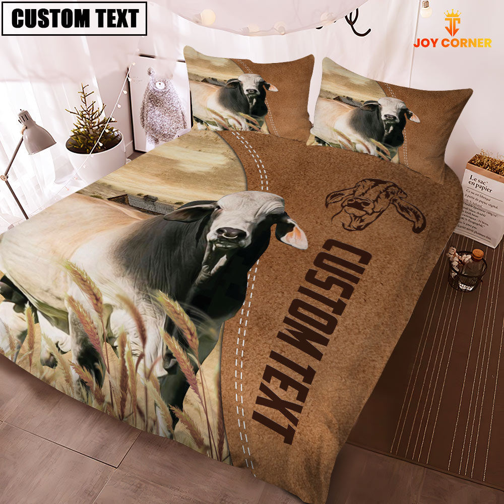 Custom Name Brahman Cattle Brown Bedding Set