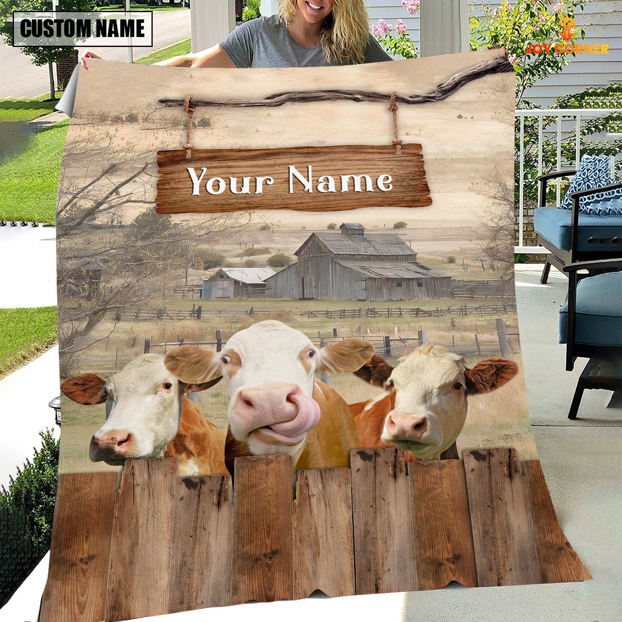 Personalized Name Simmental Wooden Pattern Blanket