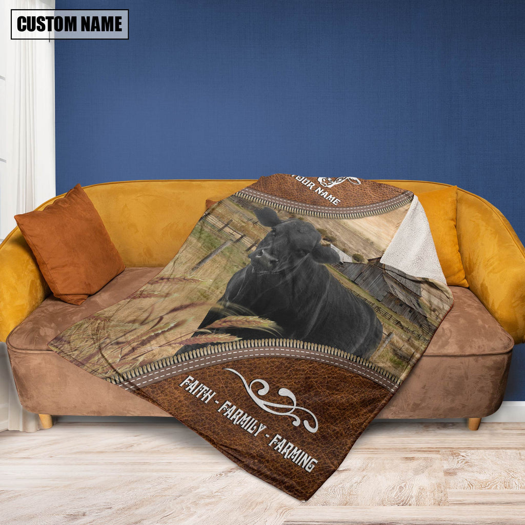 Personalized Name Black Angus Faith Family Farming Blanket