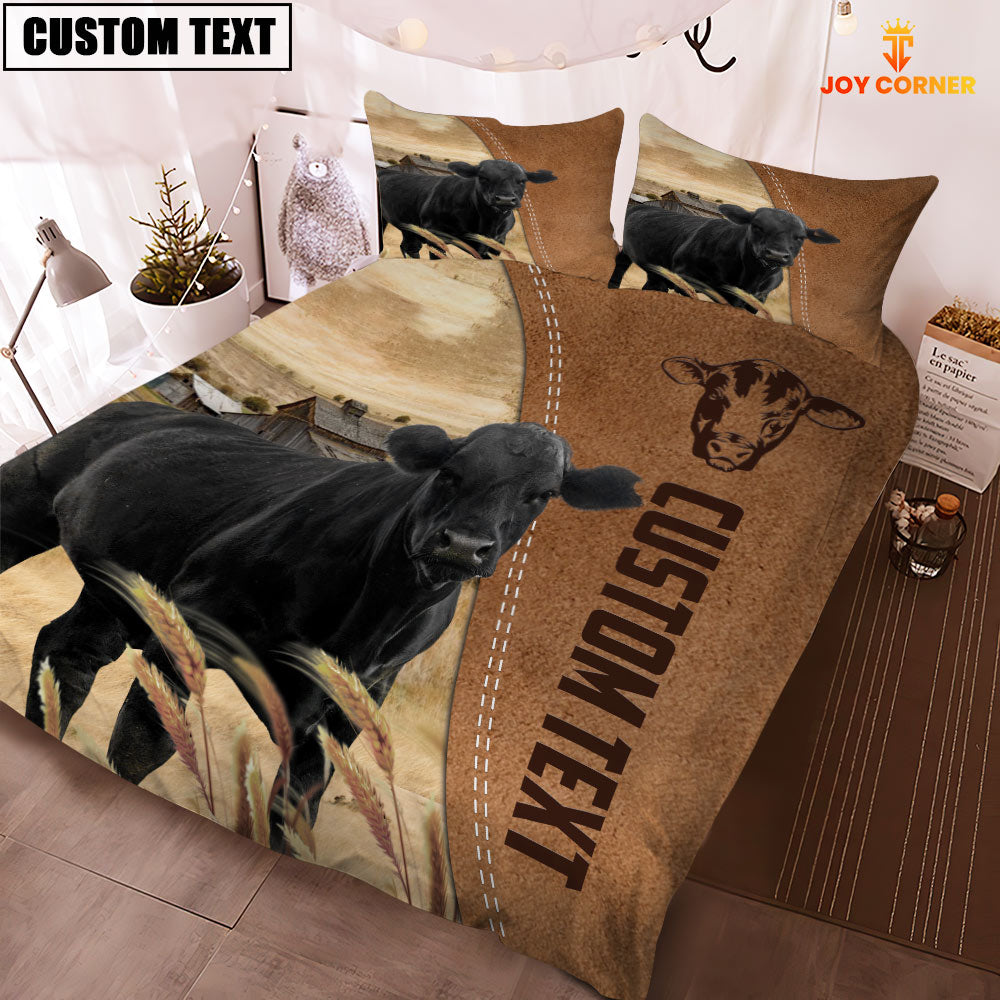 Custom Name Black Angus Cattle Brown Bedding Set