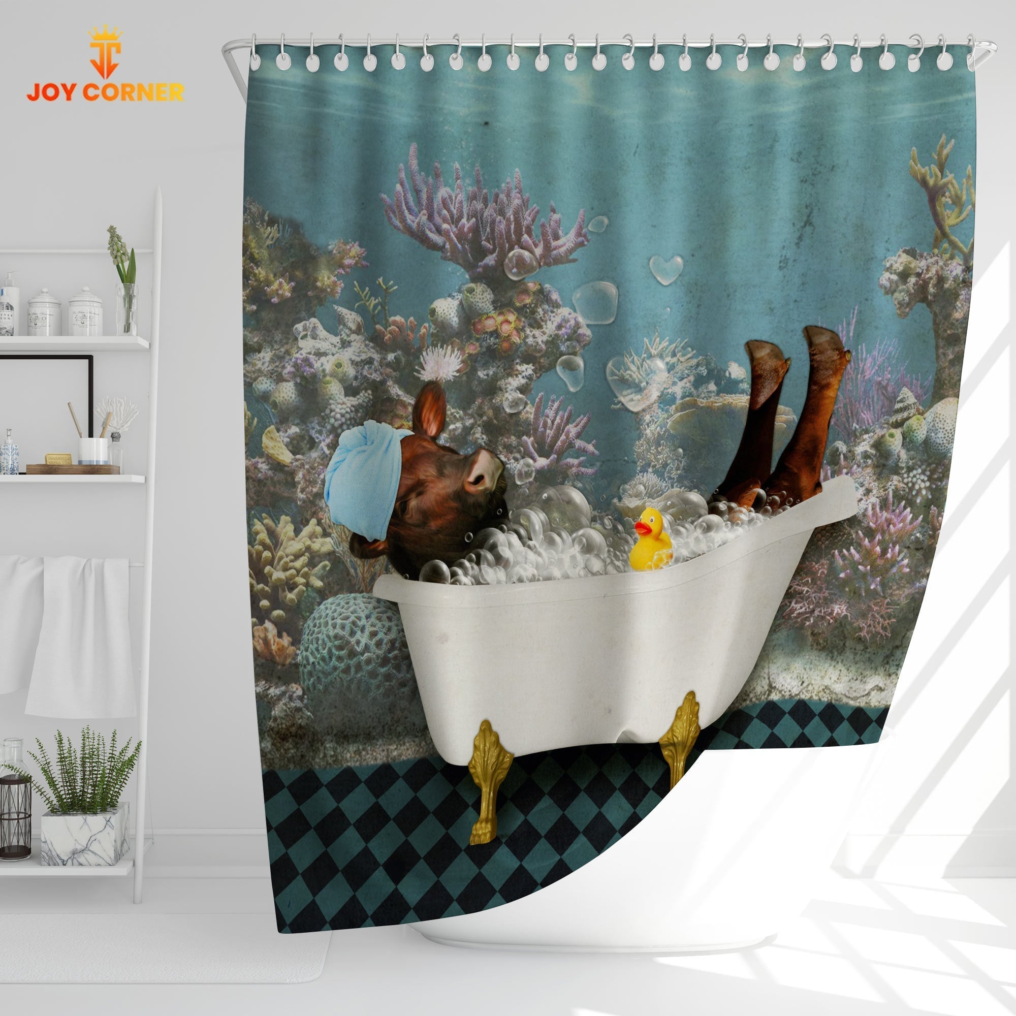 Beefmaster Taking Shower Under The Sea 3D Shower Curtain