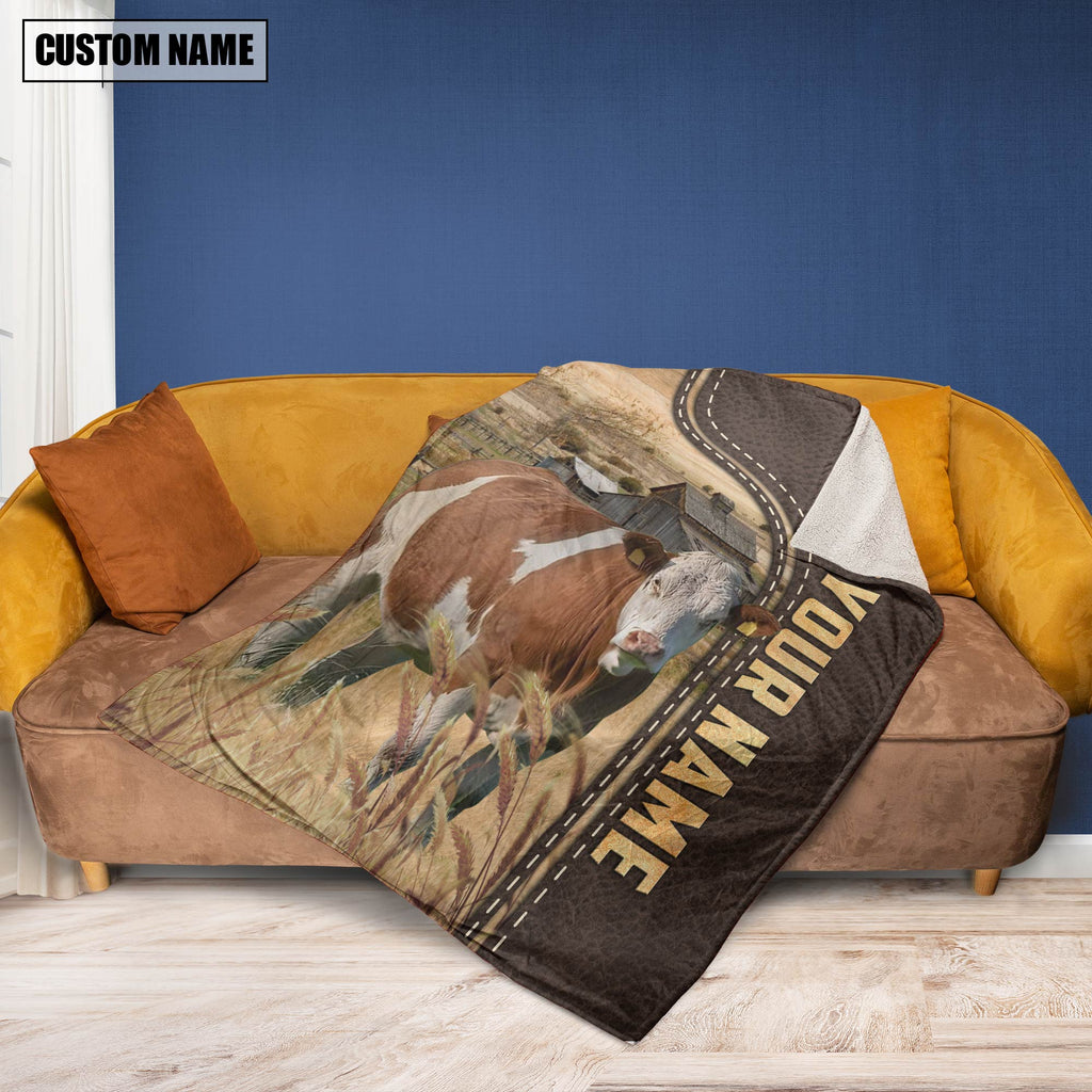 Personalized Name Fleckvieh Leather Pattern Blanket