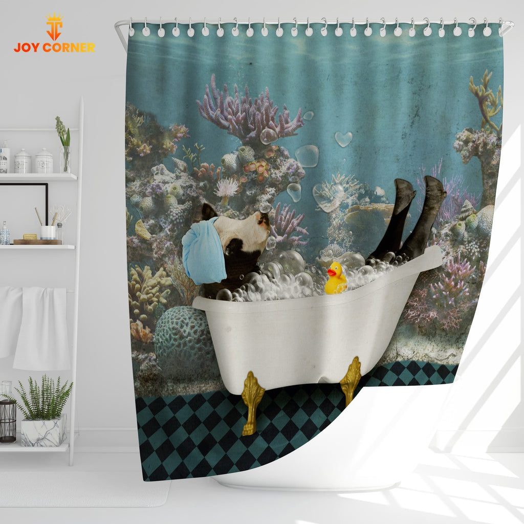 Black Baldy Taking Shower Under The Sea 3D Shower Curtain