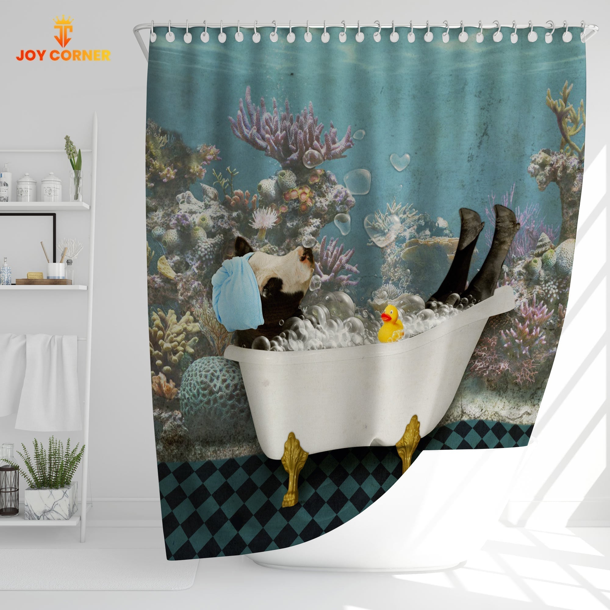 Black Baldy Taking Shower Under The Sea 3D Shower Curtain