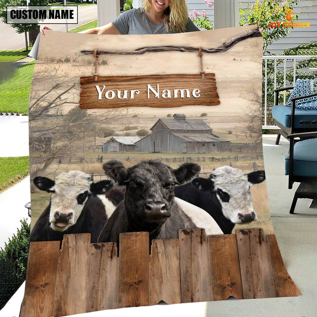 Personalized Name Belted Galloway Wooden Pattern Blanket