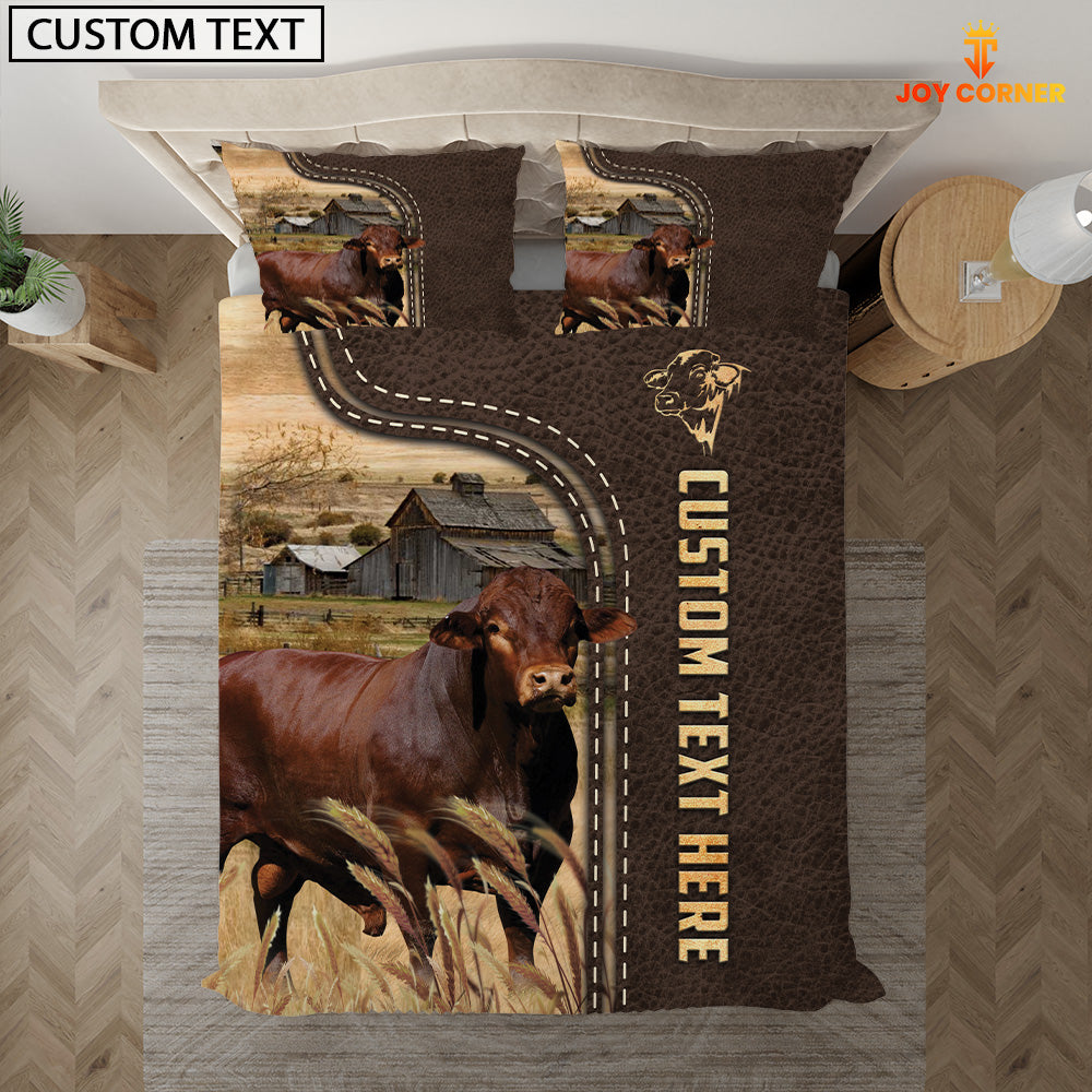 Beefmaster Custom Text Leather Pattern Bedding Set