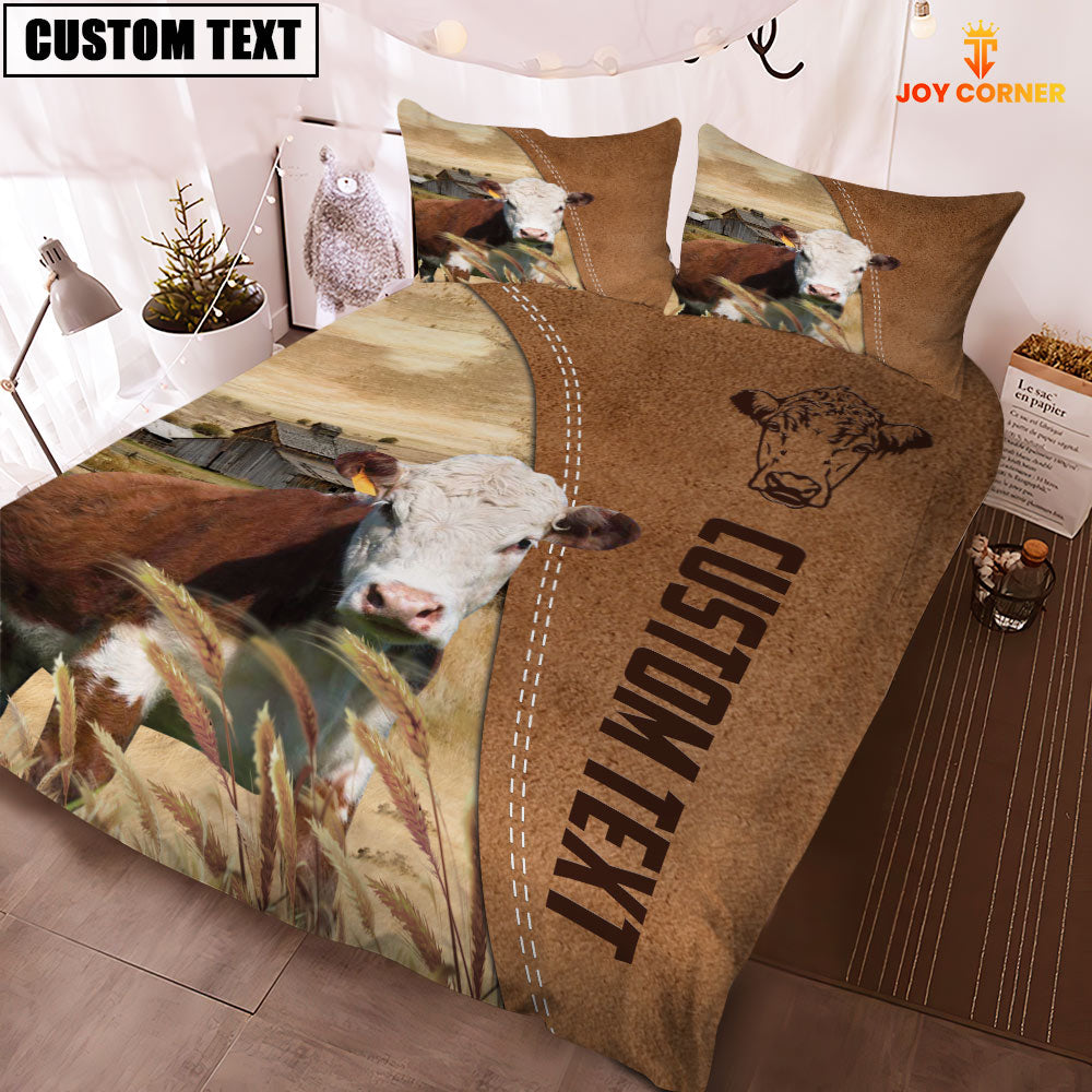 Custom Name Hereford Cattle Brown Bedding Set