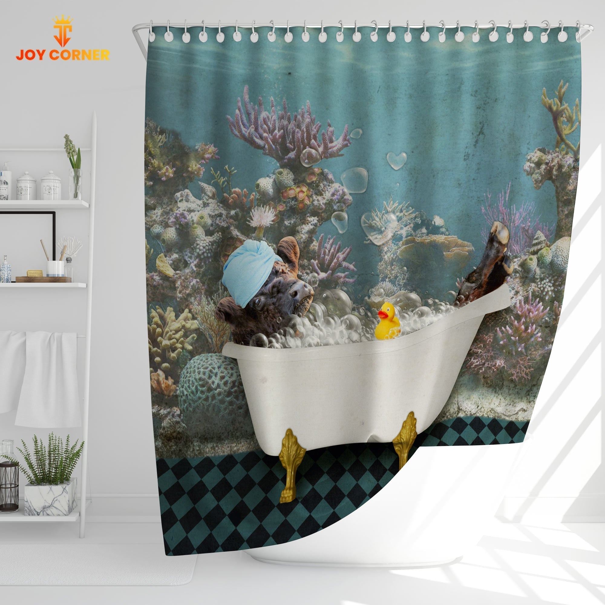 Belted Galloway Taking Shower Under The Sea 3D Shower Curtain
