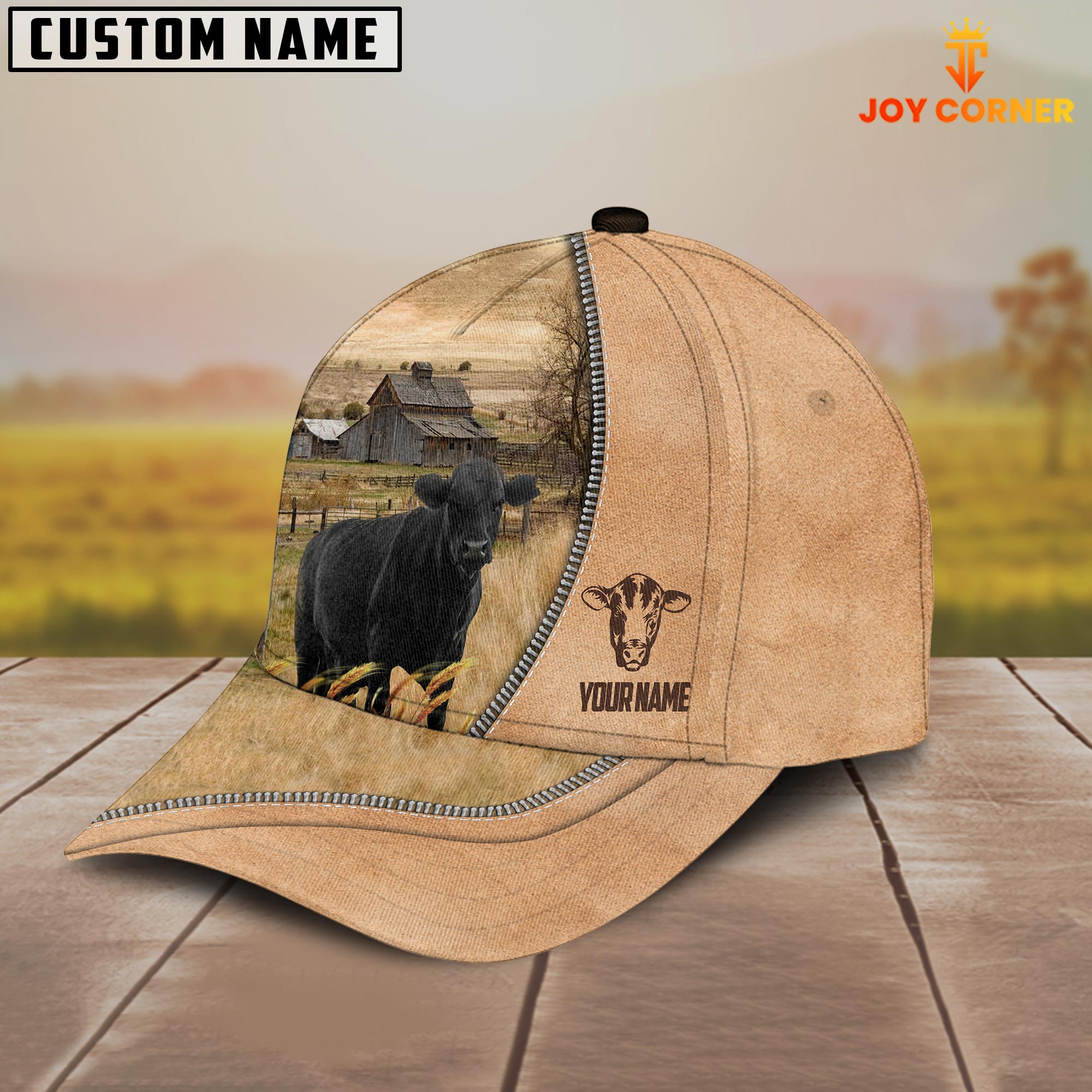 Black Angus Farming Light Brown Customized Name Cap