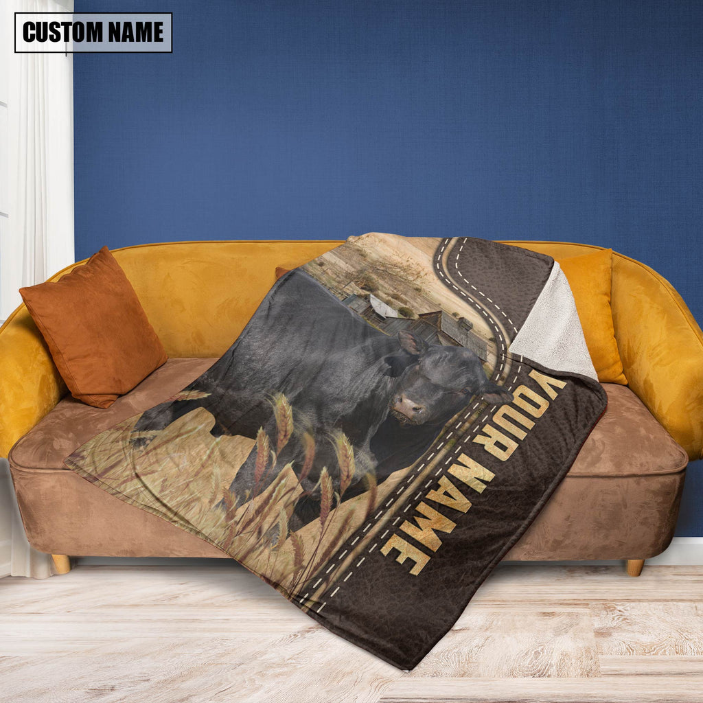 Personalized Name Sim Angus Leather Pattern Blanket
