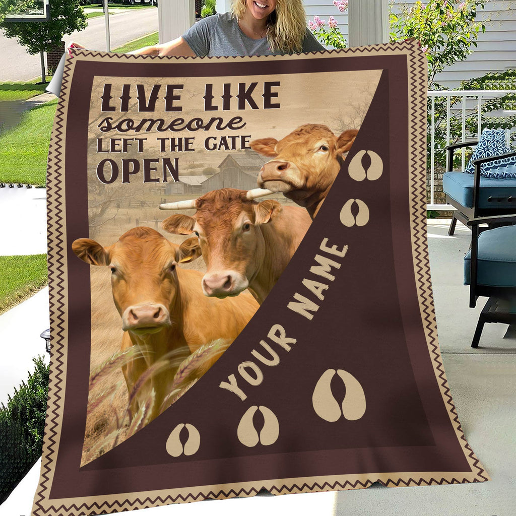Personalized Limousin Live Like Someone Left The Gate Open Blanket