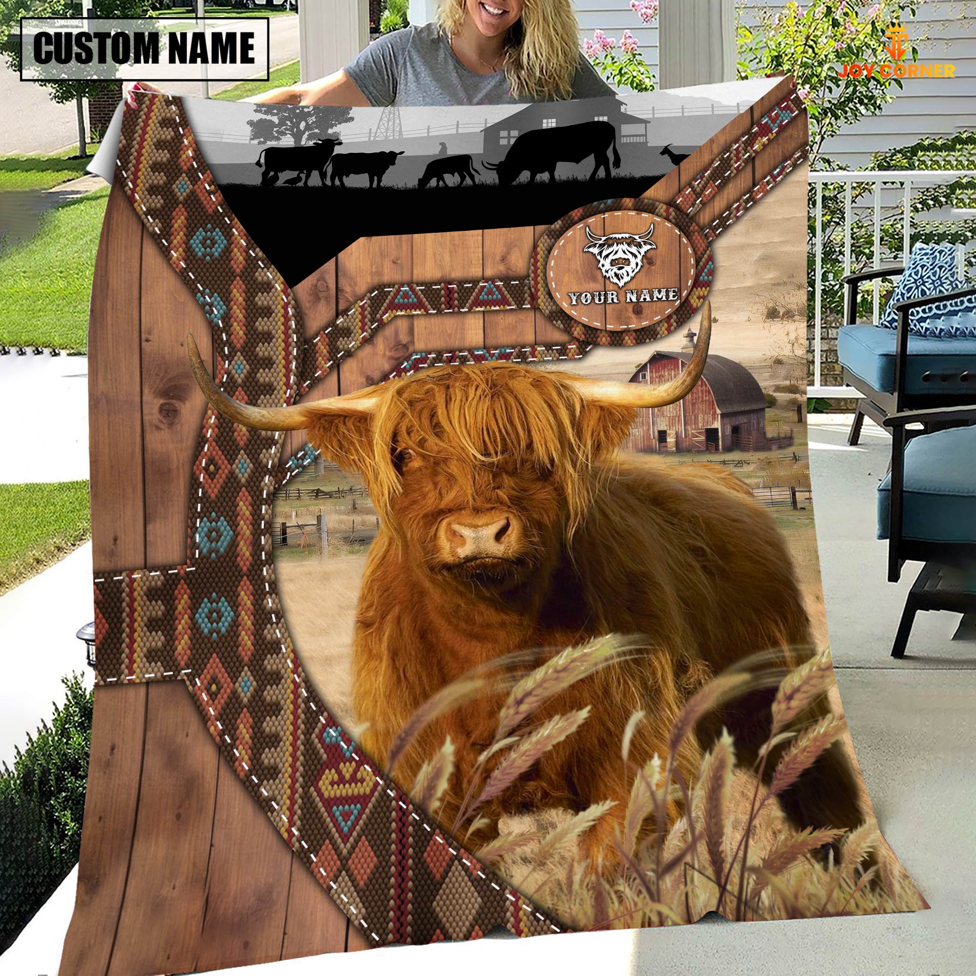 Highland Custom Name Brocade Pattern Blanket