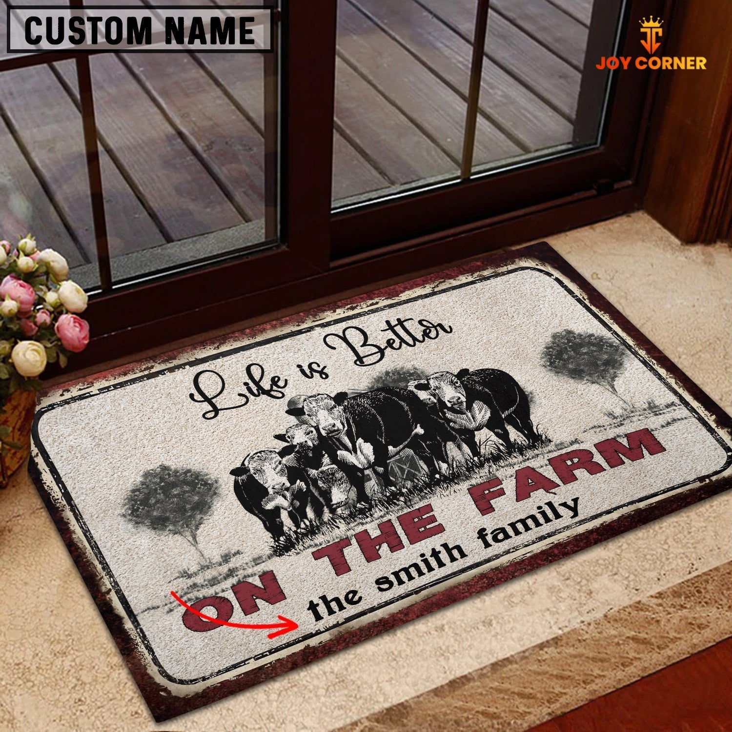 Hereford Life is Better Custom Name Doormat