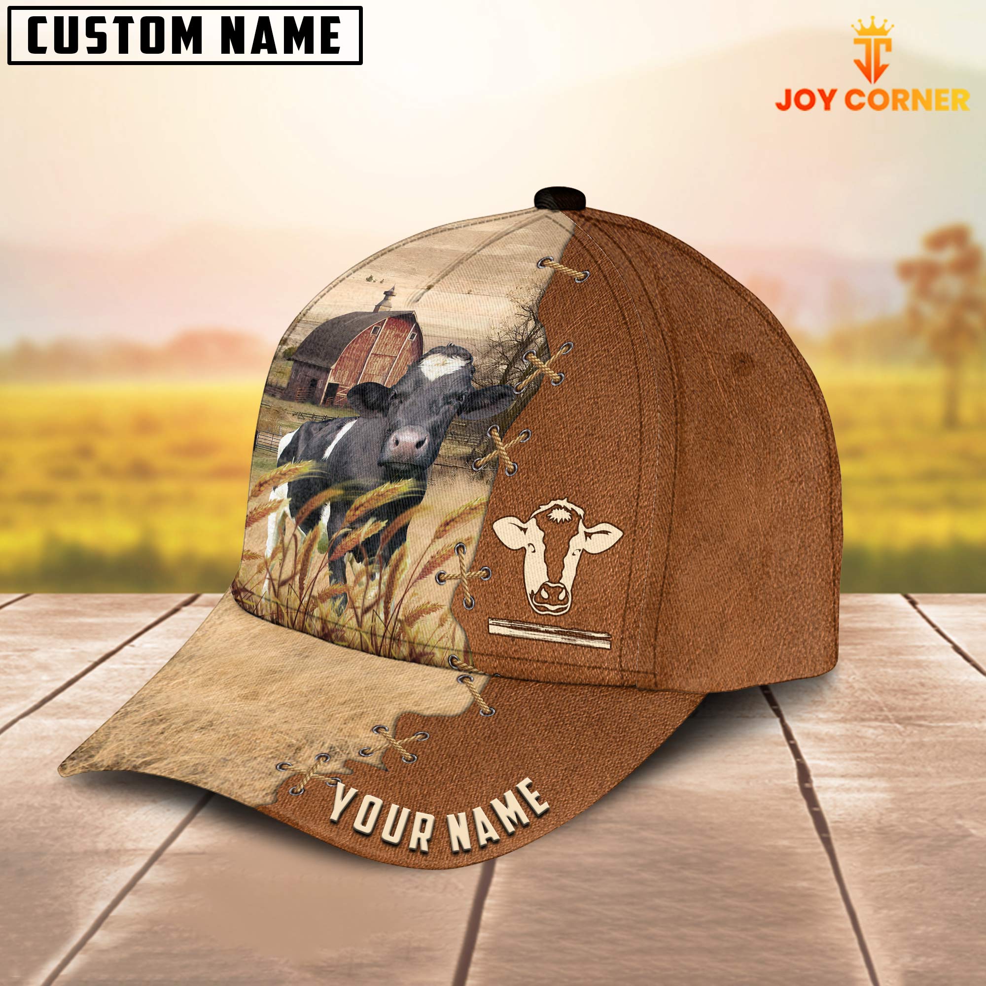 Holstein Custom Name Brown Leather Pattern Cap