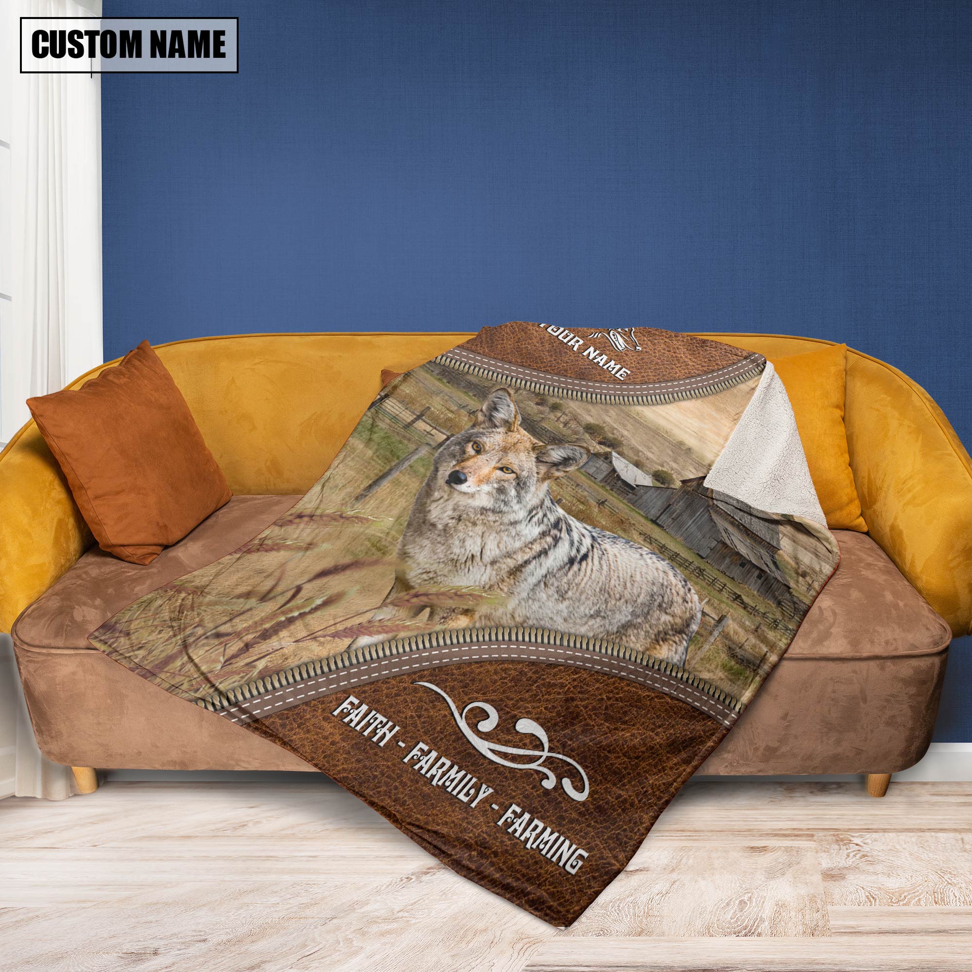 Personalized Name Coyotes Faith Family Farming Blanket