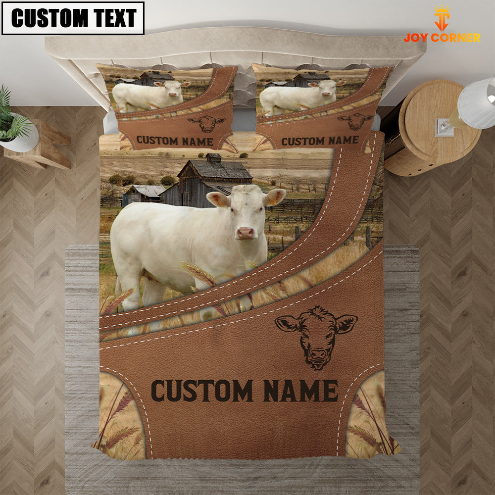 Custom Name Charolais No Horn On Farm Bedding Set
