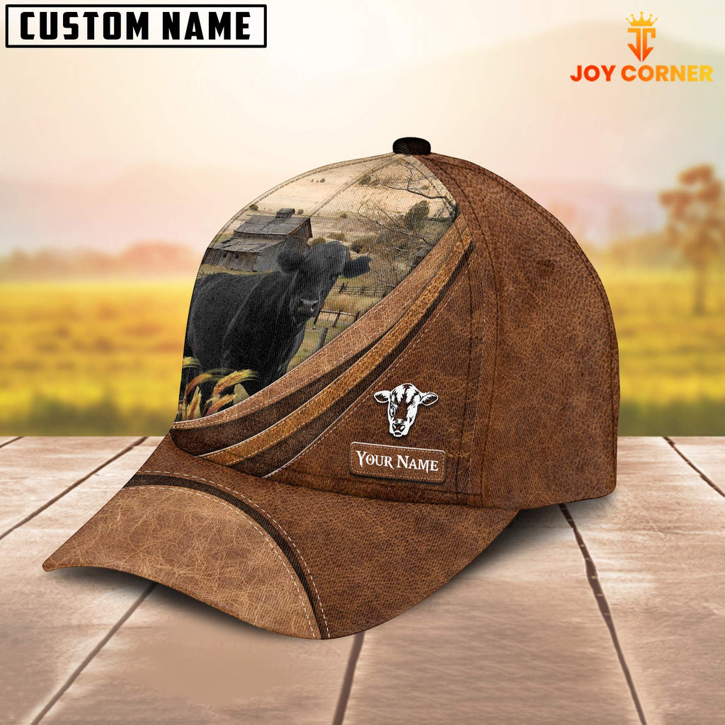 Custom Name Black Angus Leather Pattern Classic Cap