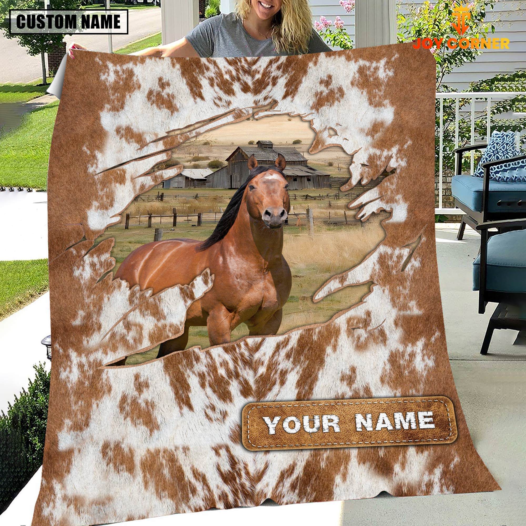 Custom Name Horse Cow Hair Pattern Blanket