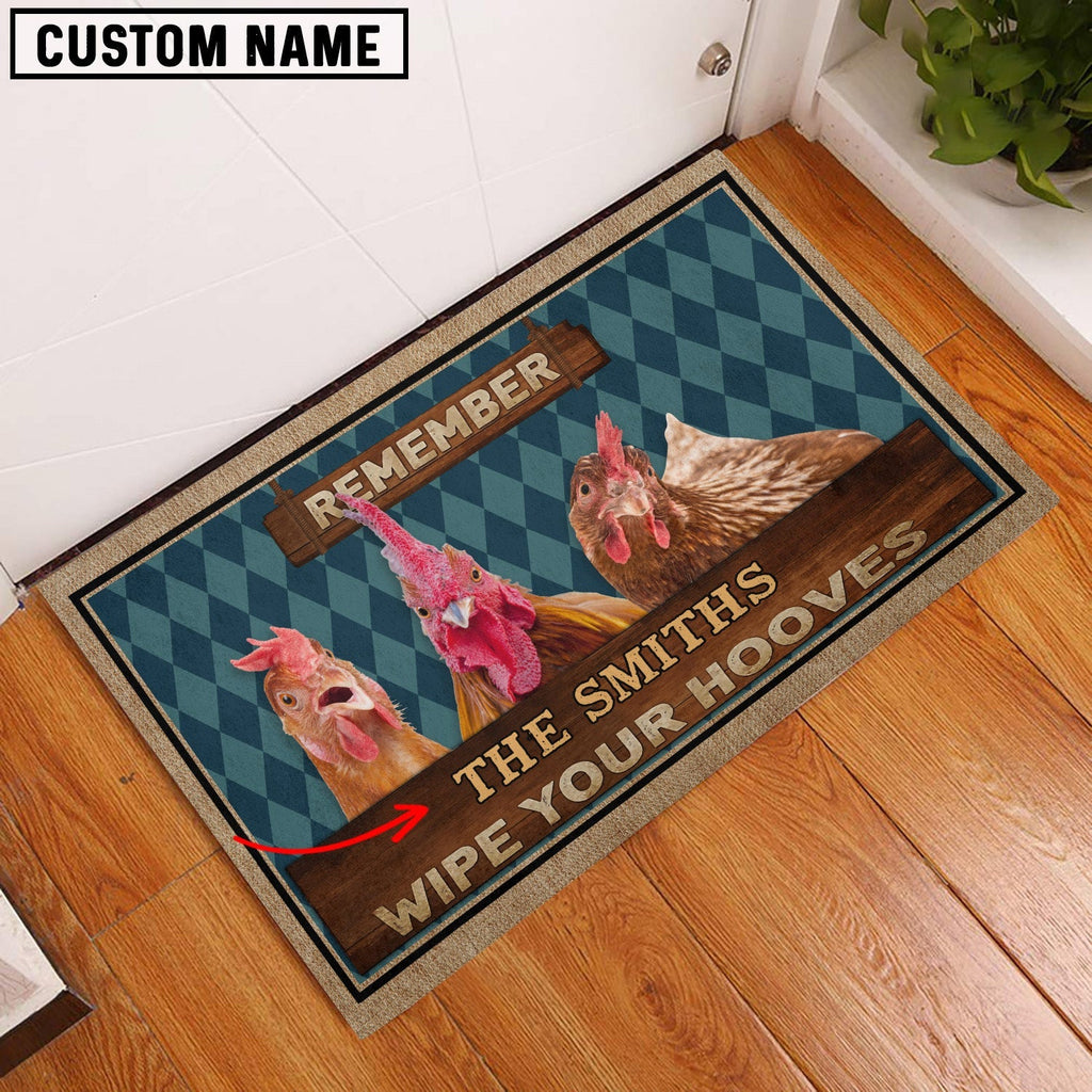 Chicken Wipe Your Hooves Custom Name Doormat