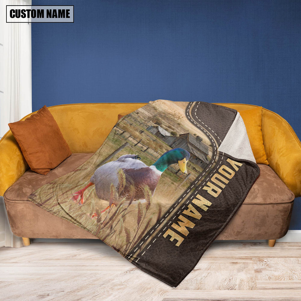 Duck Custom Name Leather Pattern Blanket