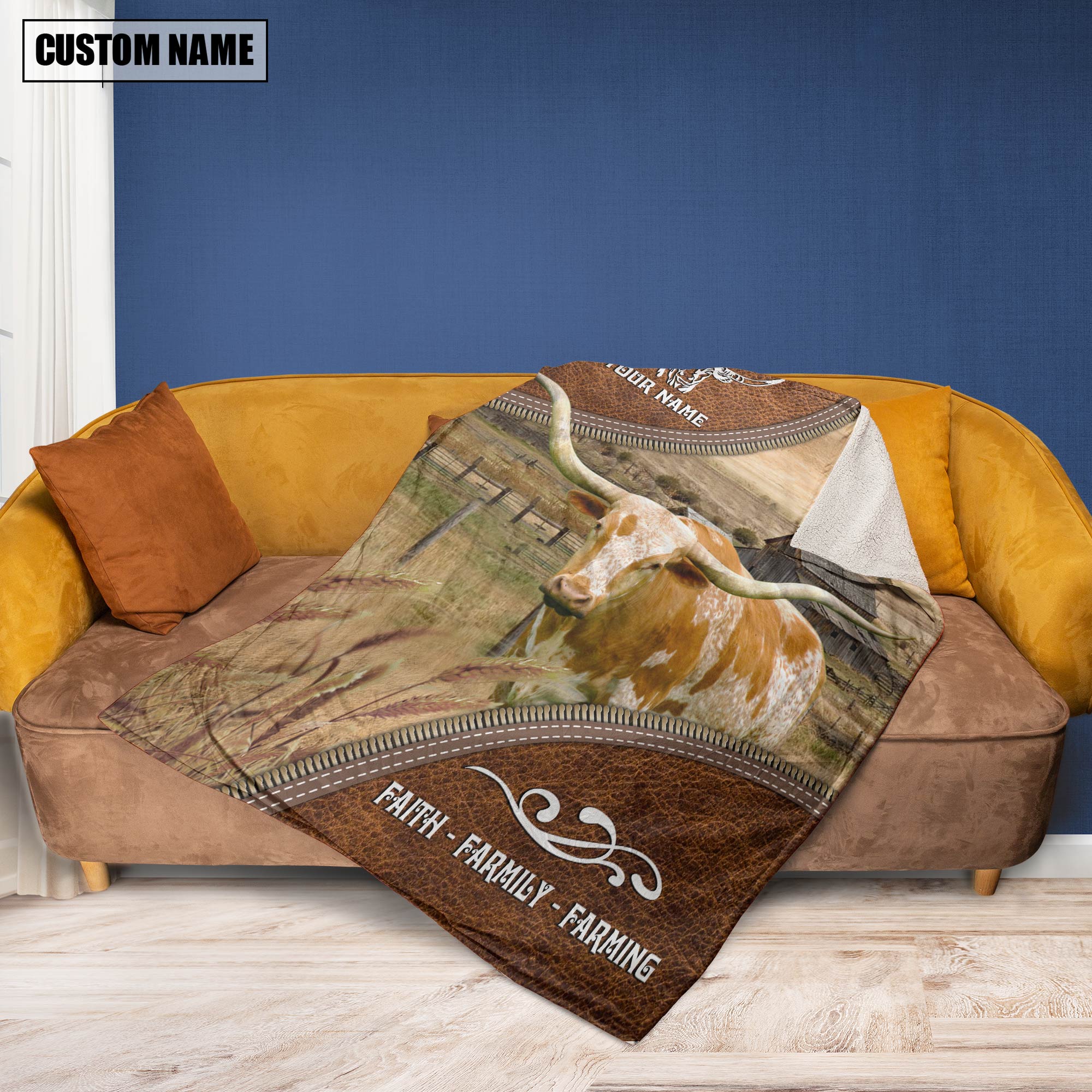 Personalized Name Texas Longhorn Faith Family Farming Blanket