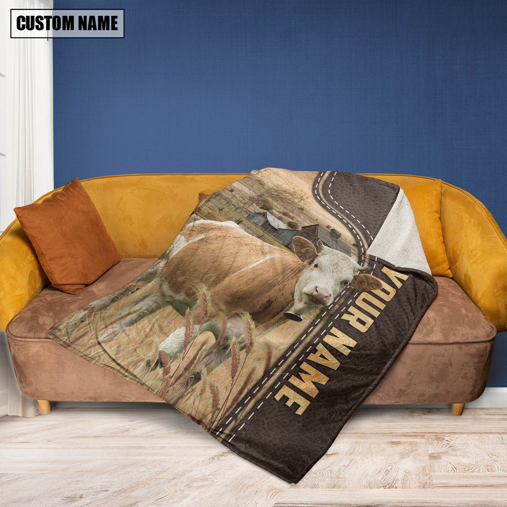 Personalized Name Simmental Leather Pattern Blanket