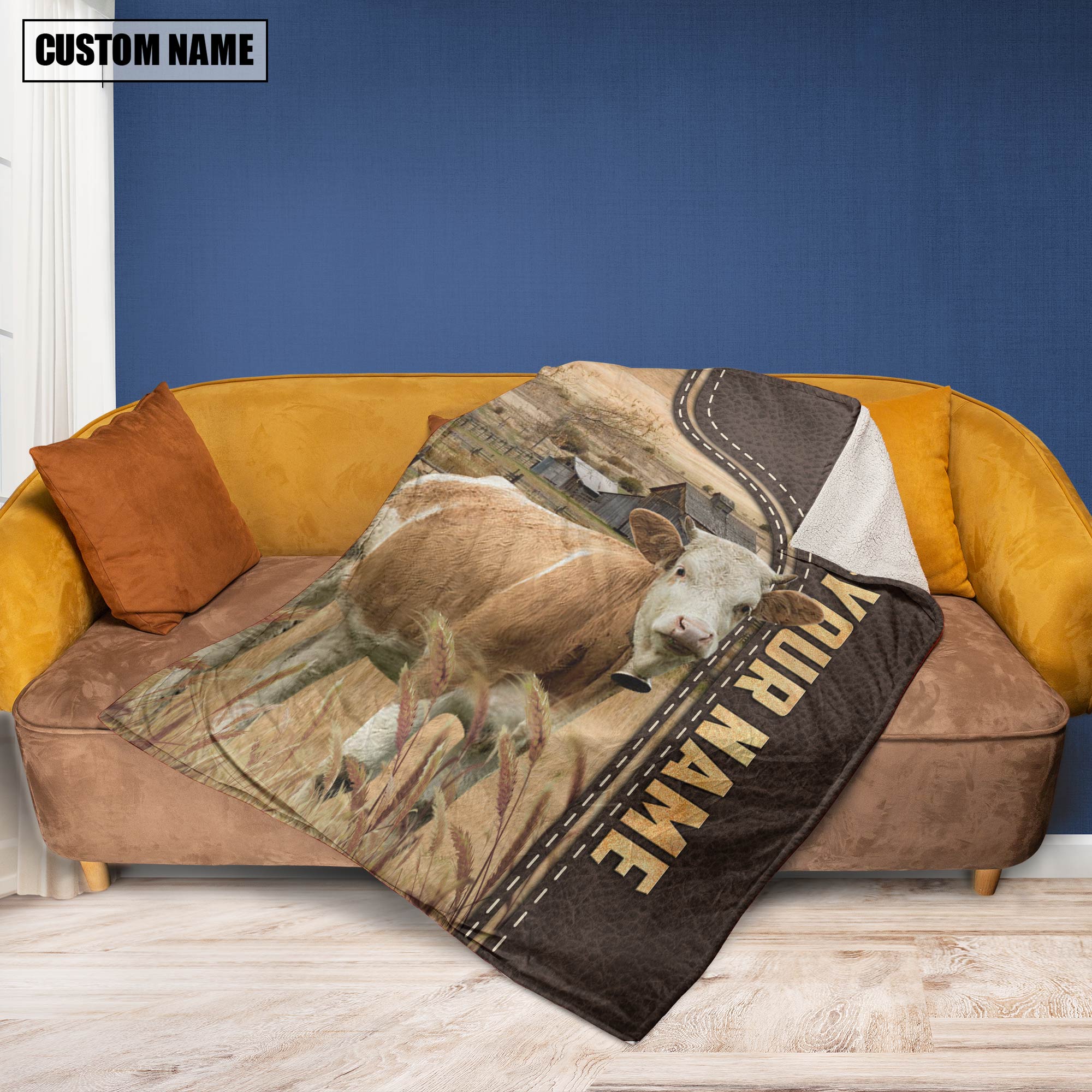 Personalized Name Simmental Leather Pattern Blanket