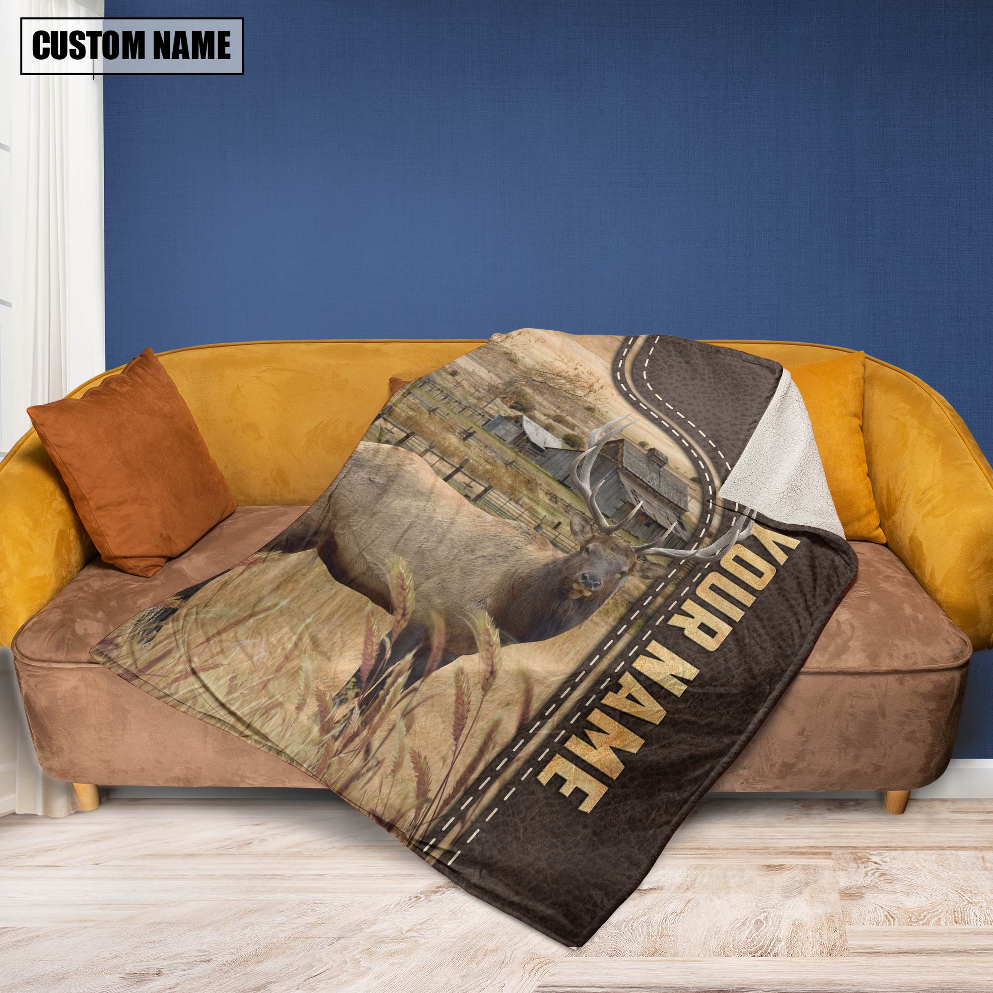 Personalized Name Elk Leather Pattern Blanket