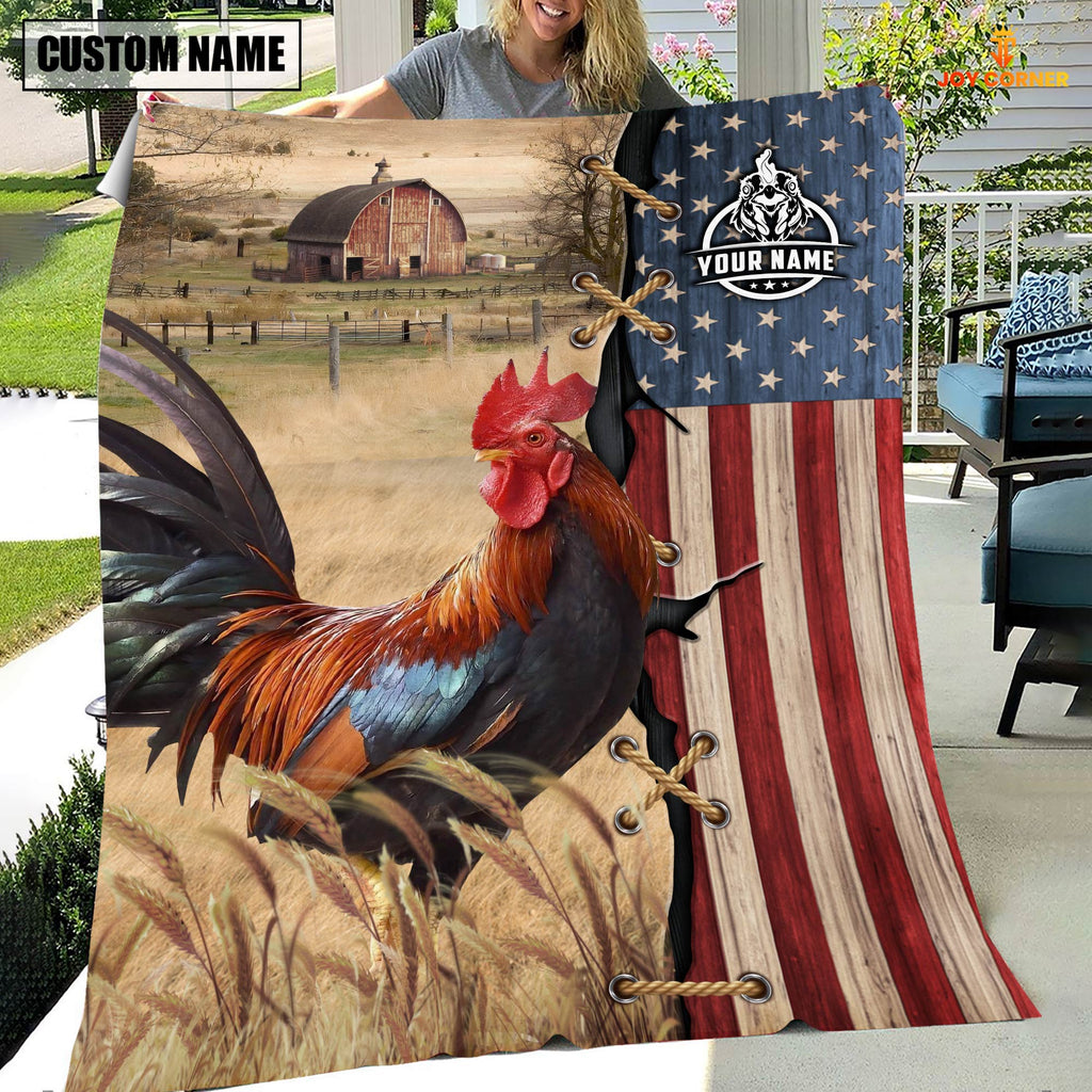 Personalized Name Chicken Flag Vintage Blanket